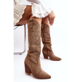 Bottines cowboy Tomani beiges pour femmes à talons hauts 2 Bottines cowboy Tomani beiges pour femmes à talons hauts 2
