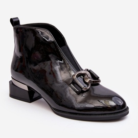 Vinceza Bottes vernies à talons bas pour femmes, isolées, noires Loos 1