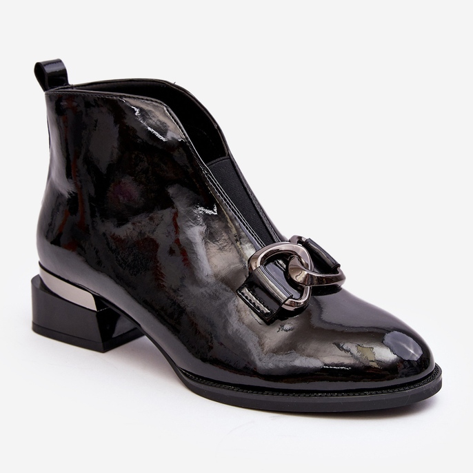 Vinceza Bottes vernies à talons bas pour femmes, isolées, noires Loos 1