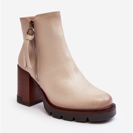 Vinceza Bottines en cuir pour femmes Beige Brittney 1