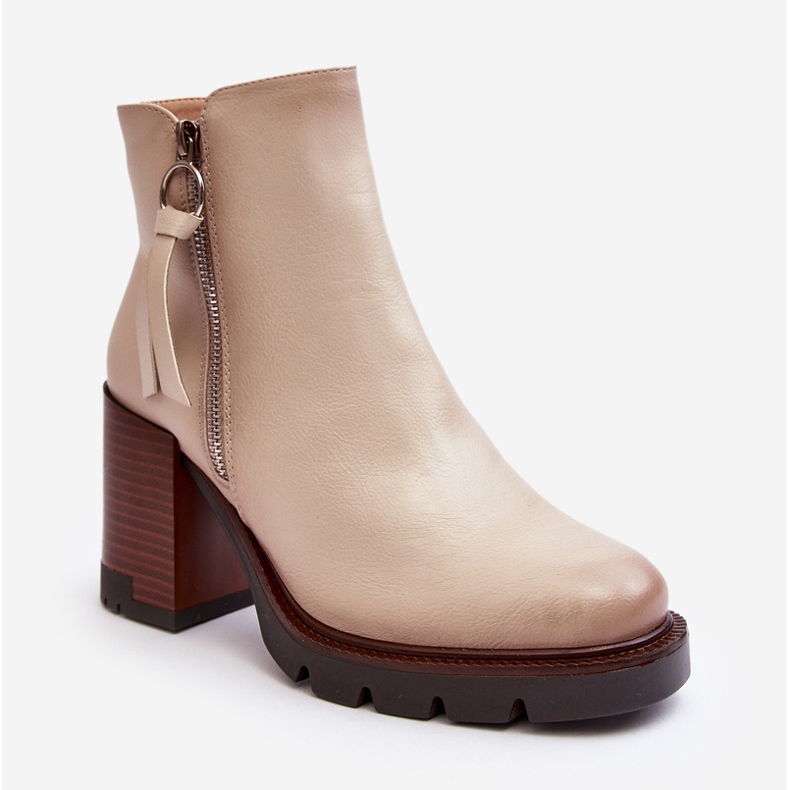 Vinceza Bottines en cuir pour femmes Beige Brittney 1