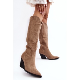 Bottes de cowboy en daim beige Delia à la mode 6
