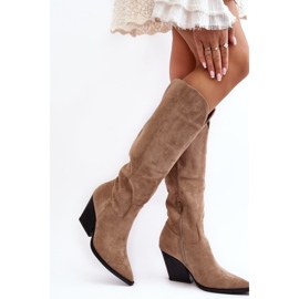 Bottes de cowboy en daim beige Delia à la mode 4
