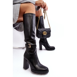 Bottes à talons hauts en cuir pour femmes avec boucle Noir Bordda 4