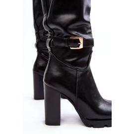 Bottes à talons hauts en cuir pour femmes avec boucle Noir Bordda 1