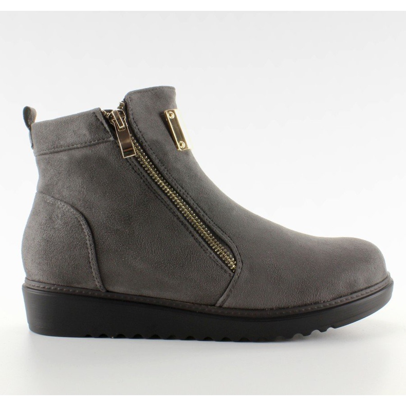 Bottines en daim avec une plaque dorée GG-32 Gris 1