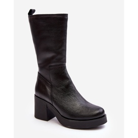Bottes en cuir Lemar Odennia noires pour femmes sur un talon épais le noir 1