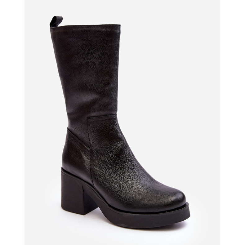 Bottes en cuir Lemar Odennia noires pour femmes sur un talon épais 1