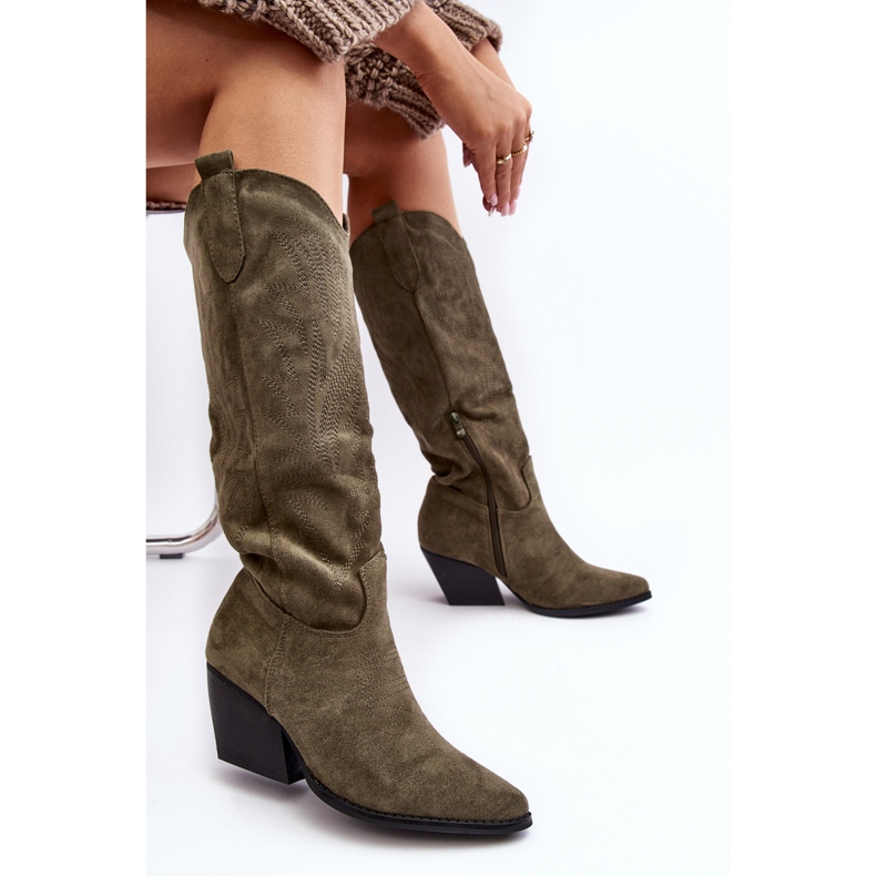 Bottes de cowboy pour femmes sur un talon haut vert Sloana 1