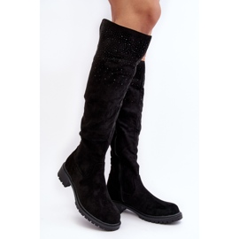 Cuissardes décorées pour femmes à talons plats, noir Cintya 1