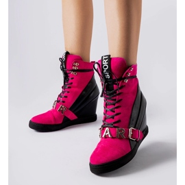 Baskets compensées Pugliesi roses et noires 1