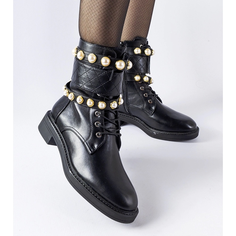 Bottines isolées noires avec perles Normand le noir 2