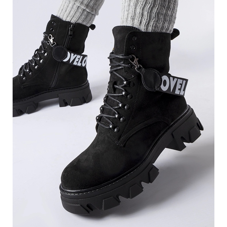 Bottines noires à bride décorative amovible le noir 1