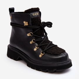 Bottines trappeuses en cuir pour femmes GOE MM2N4082 Noir le noir 2