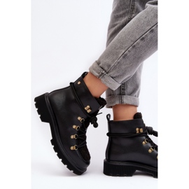 Bottines trappeuses en cuir pour femmes GOE MM2N4082 Noir le noir 4