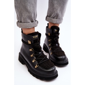 Bottines trappeuses en cuir pour femmes GOE MM2N4082 Noir le noir 7