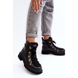 Bottines trappeuses en cuir pour femmes GOE MM2N4082 Noir le noir 9