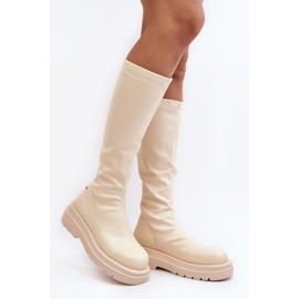 Bottes à plateforme avec fermeture éclair pour femmes GOE MM2N4067 Beige clair 1
