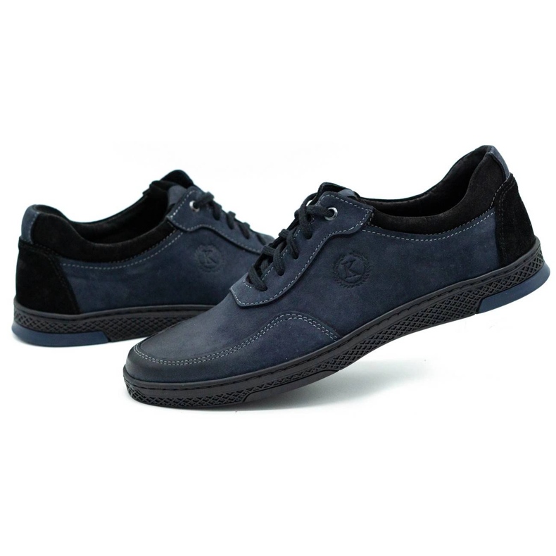 KOMODO Chaussures de sport décontractées en cuir pour hommes 918K, bleu marine 3 KOMODO Chaussures de sport décontractées en cuir pour hommes 918K, bleu marine 3