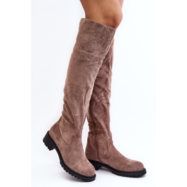 Bottes plates au-dessus du genou décorées Cintya beiges pour femmes 1
