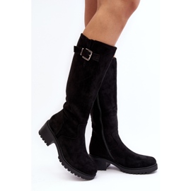 Bottes plates en daim pour femmes noires Saranai 1