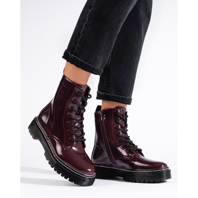 Vinceza Bottes à lacets pour femmes sur la plate-forme marron Shelovet rouge 1