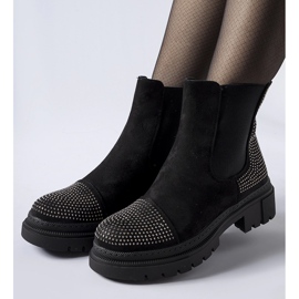 Bottines noires avec zircons Grinzane en éco-daim 1