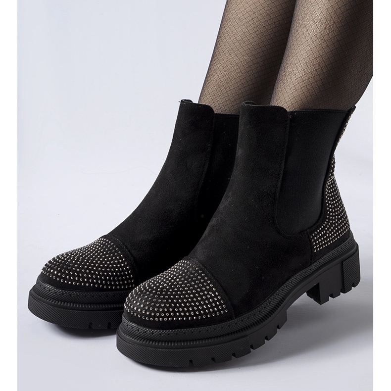 Bottines noires avec zircons Grinzane en éco-daim 1