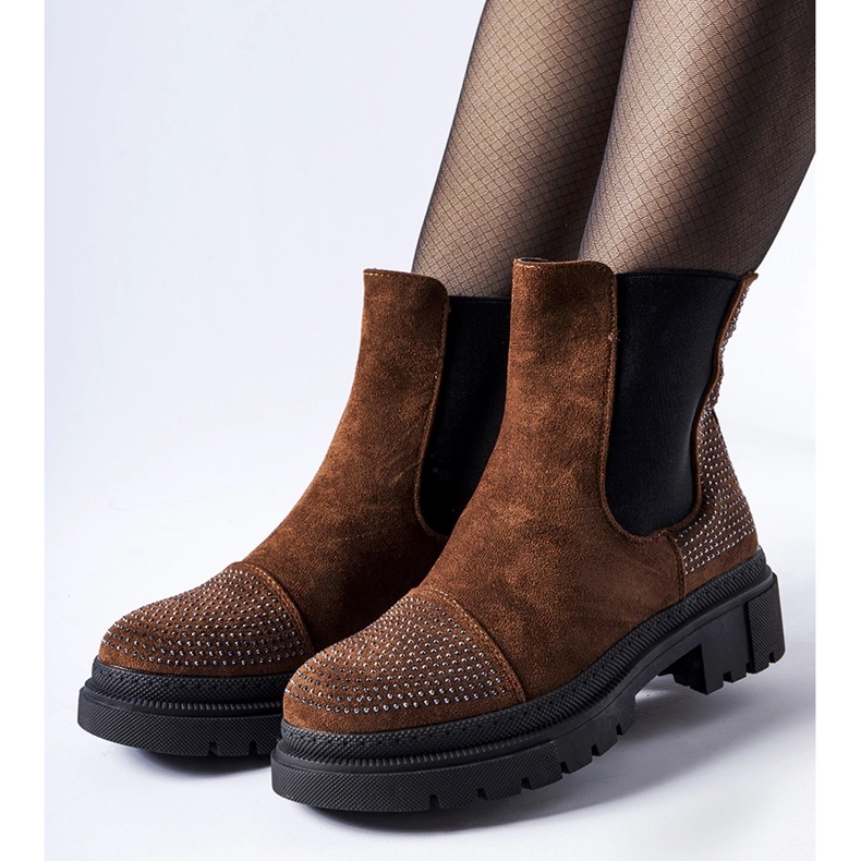 Bottines marron avec strass en éco-daim de Grinzane brun 1