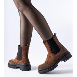 Bottines marron avec strass en éco-daim de Grinzane brun 2