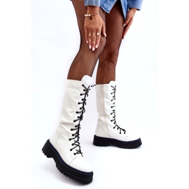 Sweet Shoes Bottes en cuir à lacets avec fermeture éclair, blanc Zoraida blanche 2