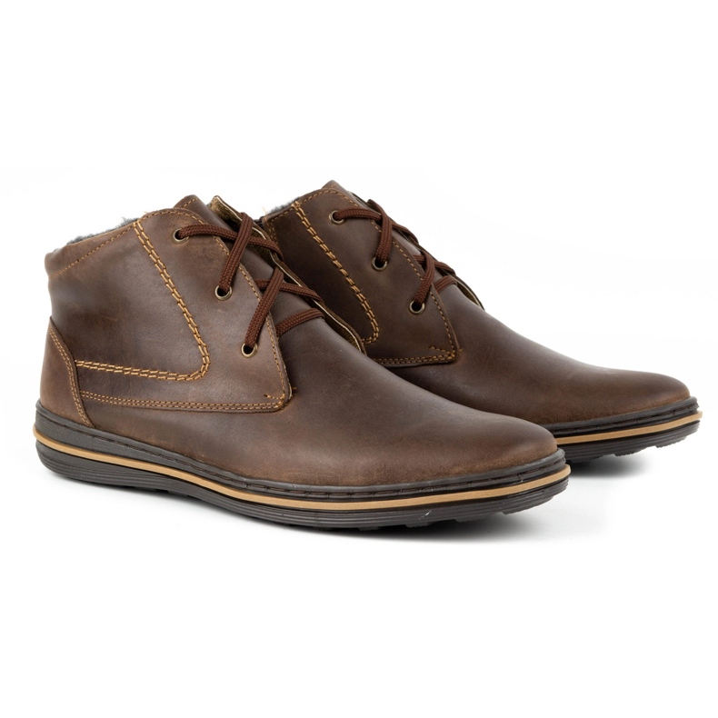 Polbut Chaussures en cuir masculin d'hiver 339 marron brun 2
