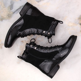 Bottines femme talon plat, isolées, noires Filippo DBT4823 le noir 3