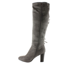 Bottines à talons et franges H615 Gris 1