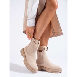 Bottines en daim beige avec boucle Shelovet 1