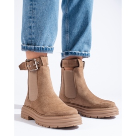 Bottines en daim kaki avec boucle Shelovet beige 2
