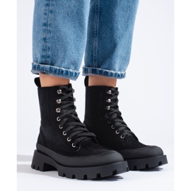 Bottines à lacets en daim noires Shelovet le noir 2