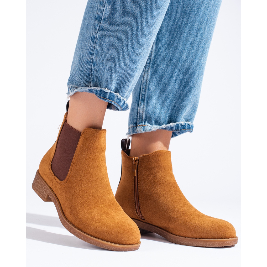 Boots chelsea sales femme camel daim