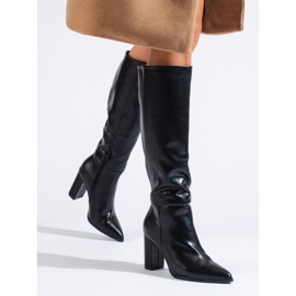 Élégantes bottes noires à talons hauts en cuir écologique Shelovet 1