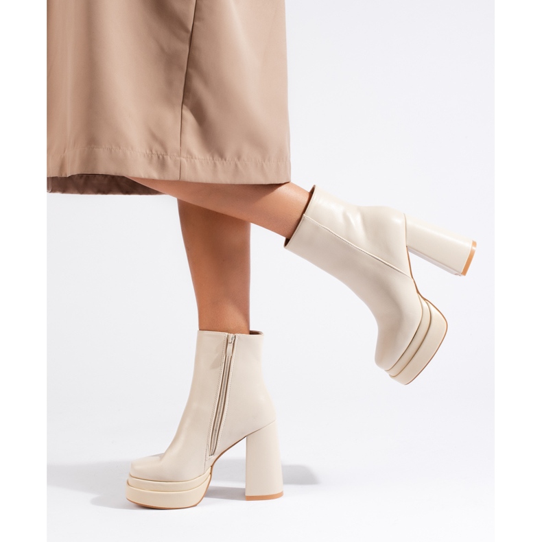 Bottines à talons hauts crème Shelovet beige 1