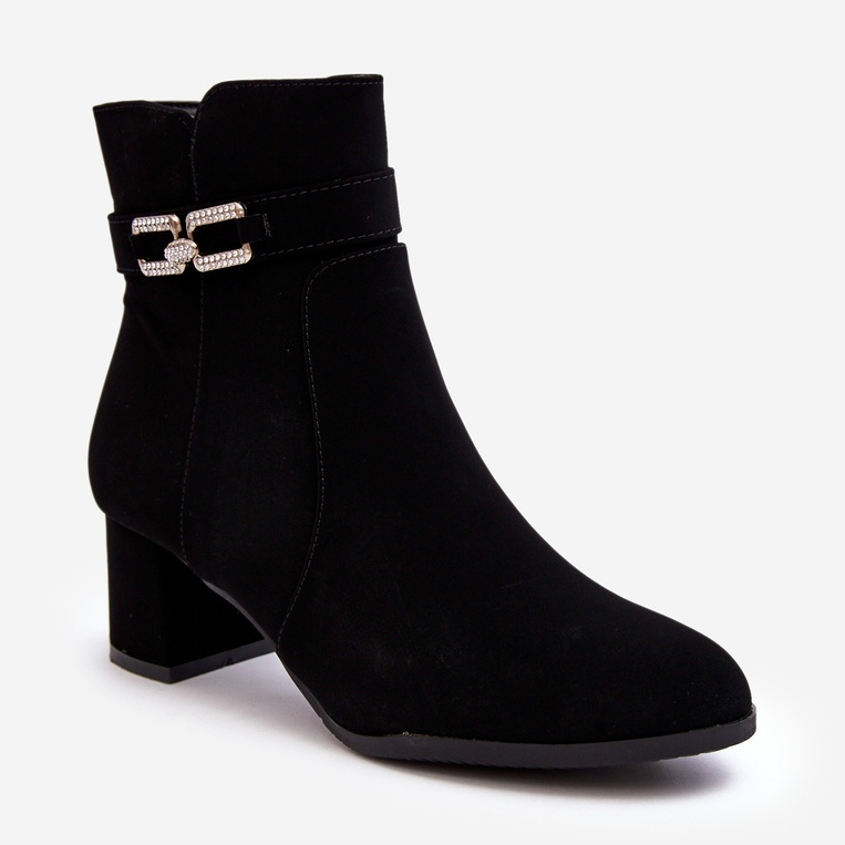 Bottines à talon bas pour femme avec décoration noir Numissa 1
