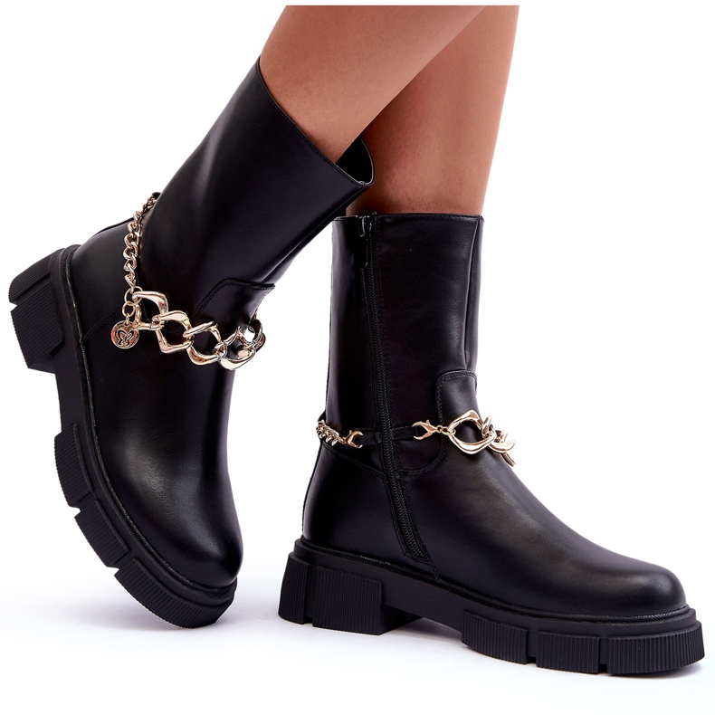 Bottes Hautes En Cuir Avec Chaîne Noir Pugen 7