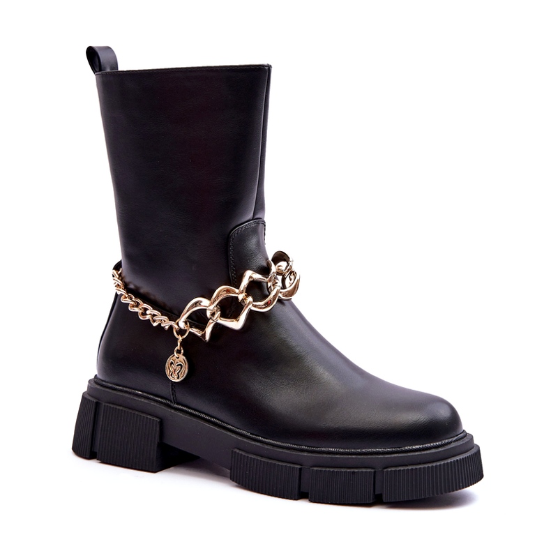 Bottes Hautes En Cuir Avec Chaîne Noir Pugen 1