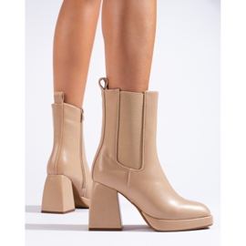 Bottines Chelsea femme Shelovet beiges à talon large 1 Bottines Chelsea femme Shelovet beiges à talon large 1