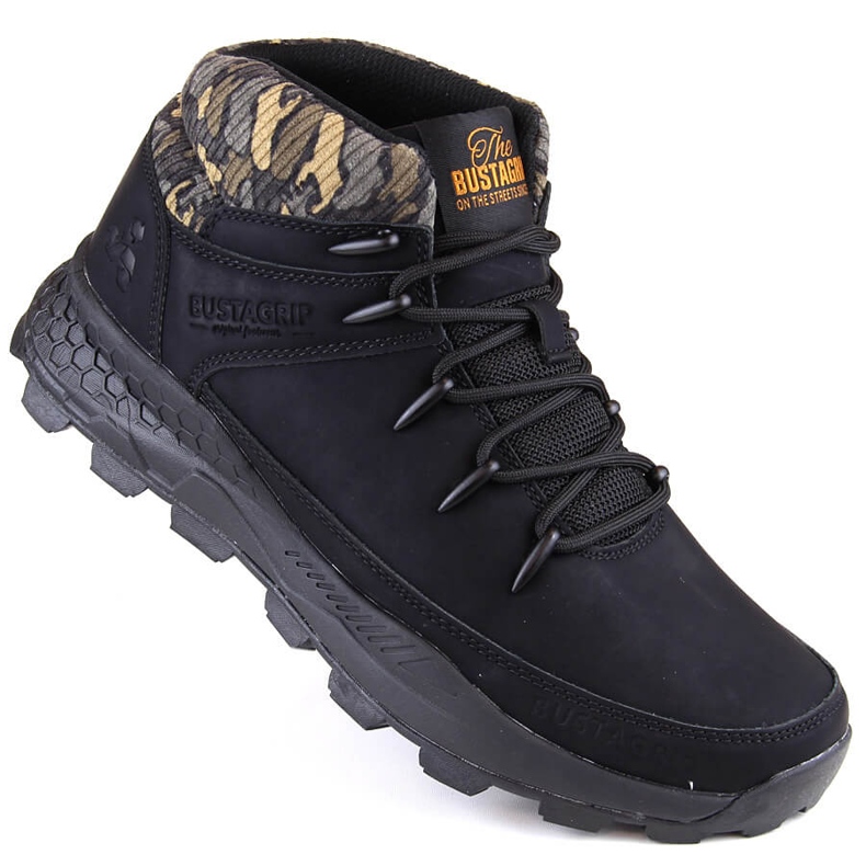Bustagrip Chaussures de trekking montantes en cuir pour hommes, noires 1