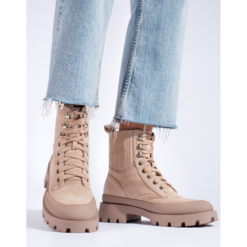 SHELOVET Bottines à lacets en daim beiges 2