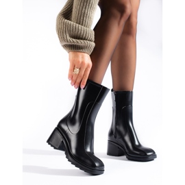 SHELOVET Wellington noires à talons hauts avec fermeture éclair 1