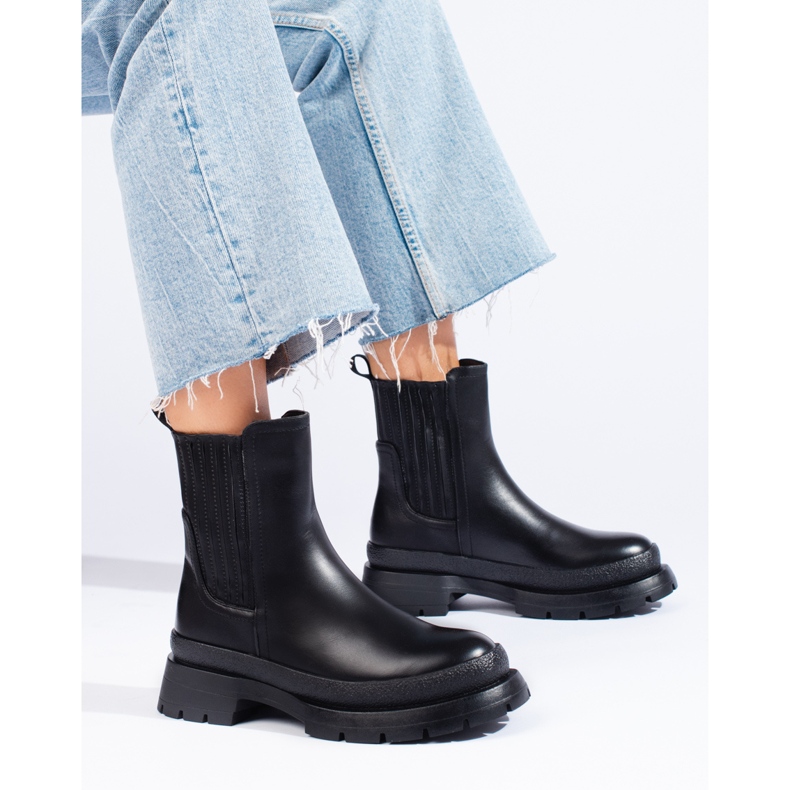 SHELOVET Bottines Chelsea noires à semelle épaisse le noir 1