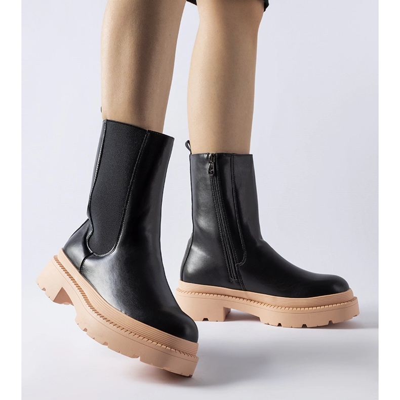 Bottines noires à semelle Garden rose clair 1