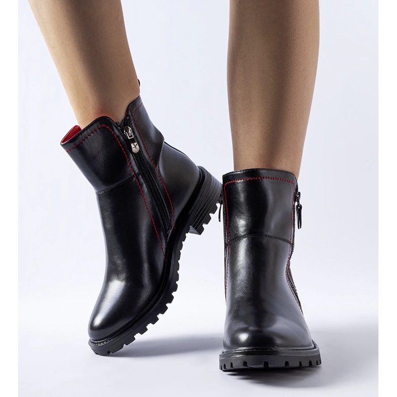 Bottines noires avec fil rouge décoratif Nereo le noir 1
